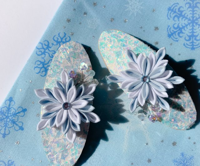 雪花雪の結晶 細工布花髮夾 髮卡 設計館tsumami髮花癲 髮飾 Pinkoi