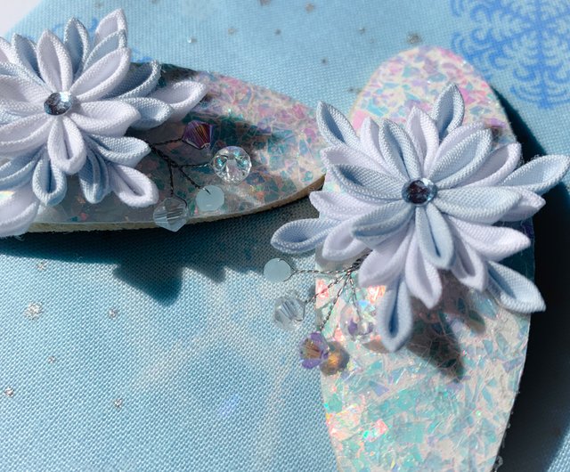 雪花雪の結晶 細工布花髮夾 髮卡 設計館tsumami髮花癲 髮飾 Pinkoi