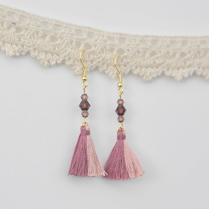 Two-tone tassels. Czech crystal. Earrings Two Colorway Tassel. Crystal. Earring - Earrings & Clip-ons - Thread Red