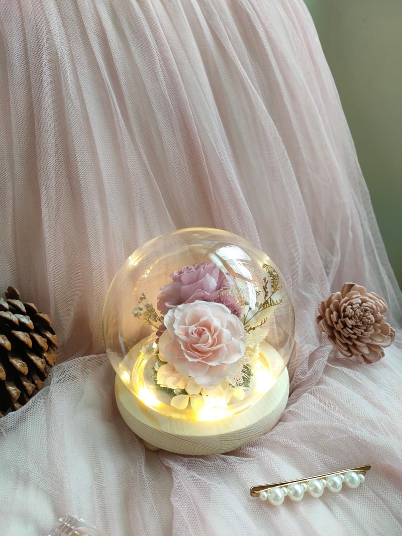 (Multicolor) Sheer Whisper Whispering Tibetan Flower_Double Main Flower Preserved Flower Glass Ball Atmosphere Light/Glass Cover - ช่อดอกไม้แห้ง - พืช/ดอกไม้ สึชมพู