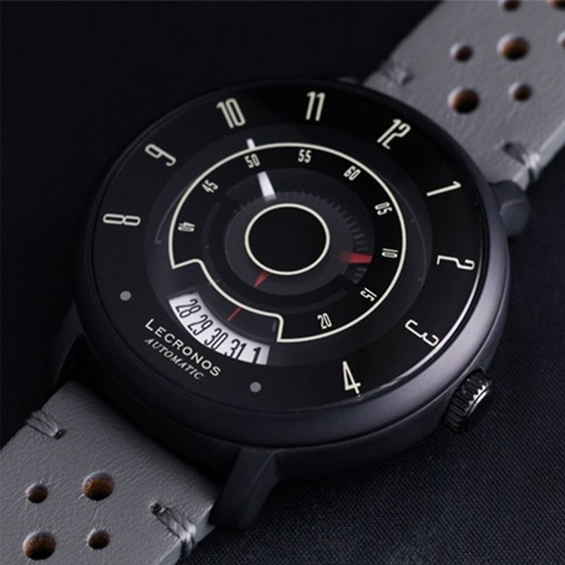 リノスクラシックスポーツカーシリーズ - ピュアブラックブラックレザーベルト - 腕時計 ユニセックス - ステンレススチール ブラック
