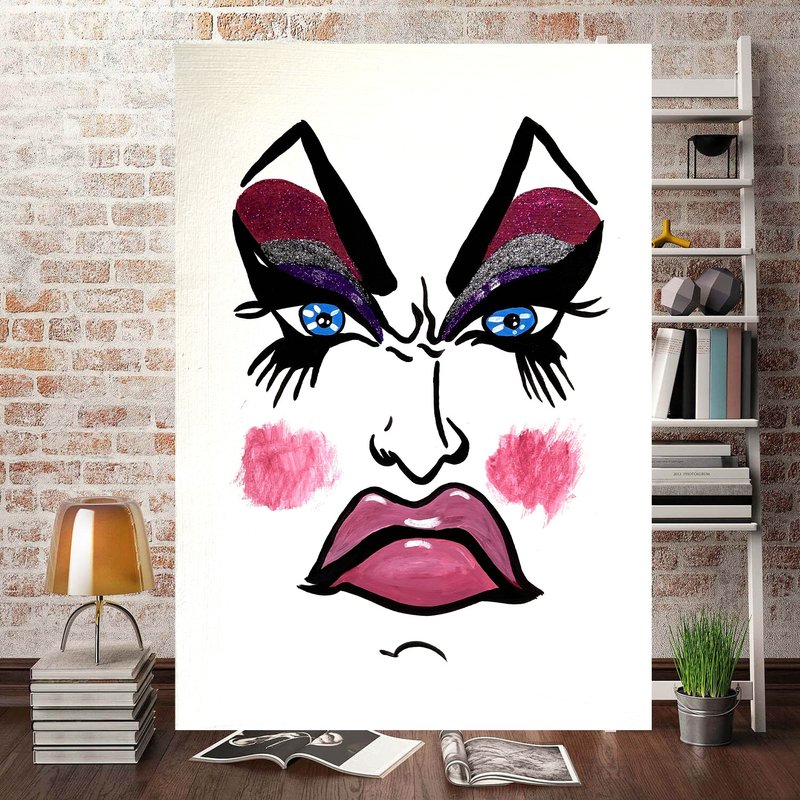 Drag Queen Painting Fashion Girl Painting Portrait Woman Original Art - Posters - Paper Silver