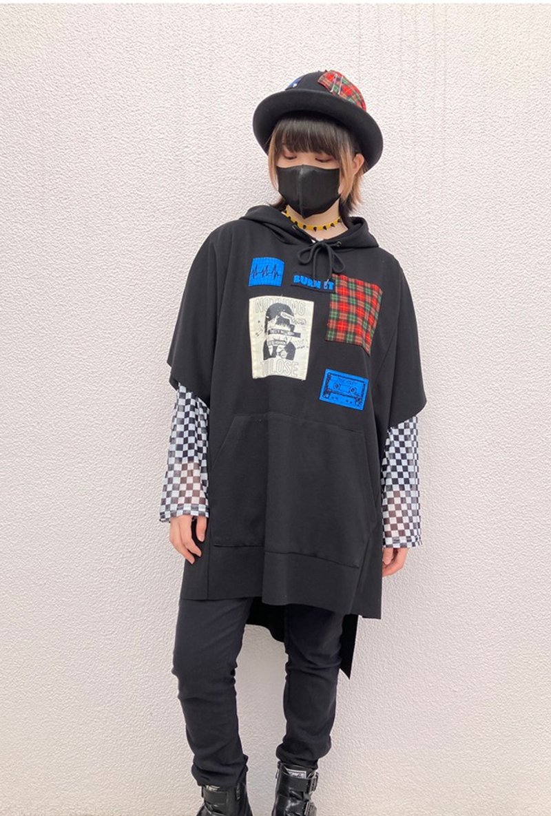 パッチ付きプルパーカー/ブラック/Fサイズ/hellcatpunks/hcp-pk-0062 - 帽T/大學T - 棉．麻 黑色