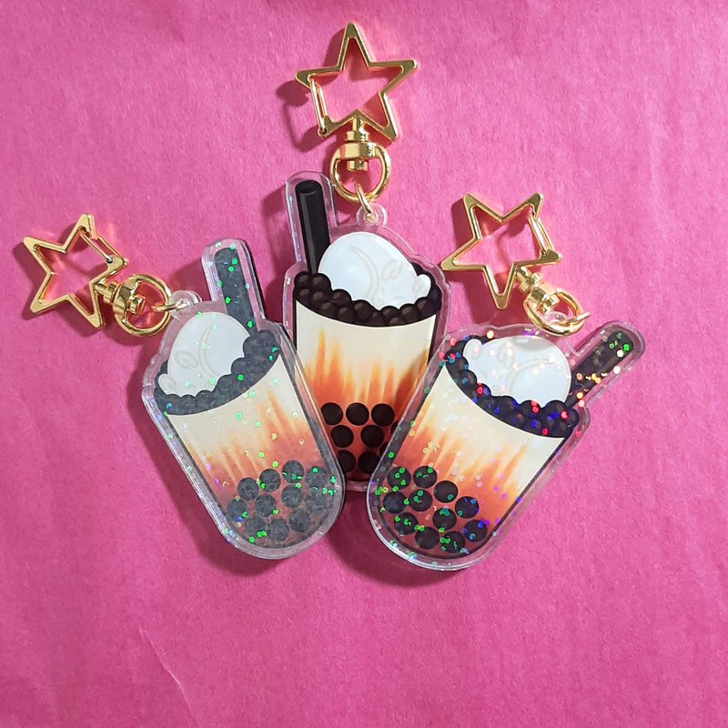 Rat Bubble Tea Holographic Acrylic Charm - Keychains - Other Materials Khaki