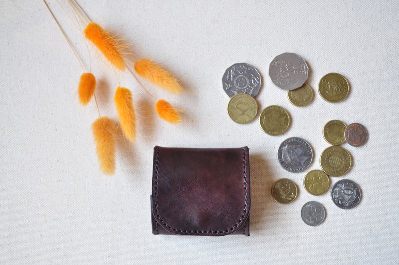 Square Folding Leather Coin Purse - Burnt Tea - Coin Purses - Genuine Leather 