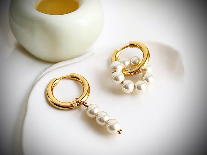 Japanese imported natural freshwater special-shaped pearls, asymmetrical 14k gold simple fashion earrings and earrings - ต่างหู - ไข่มุก สีทอง