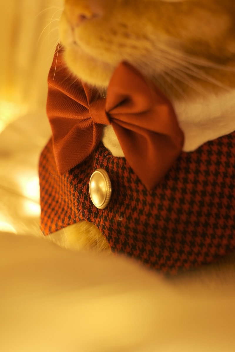 /聖誕限定 Christmas Edition/ 寵物禮服貴族西裝領 紅色千鳥格 - 寵物衣服 - 棉．麻 紅色