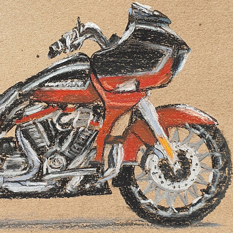 Motorcycle Original Painting Road Glide CVO Harley Davidson Wall Art Motorbike - Posters - Other Materials Red