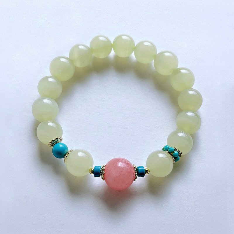 Gem-based natural minerals: Greenstone 10 mm, rhodonite bracelet - Bracelets - Gemstone Yellow