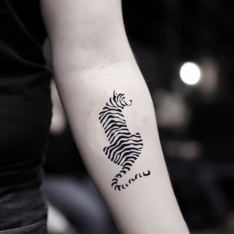 Tiger Stripe Temporary Fake Tattoo Sticker (Set of 2) - OhMyTat - สติ๊กเกอร์แทททู - กระดาษ สีดำ