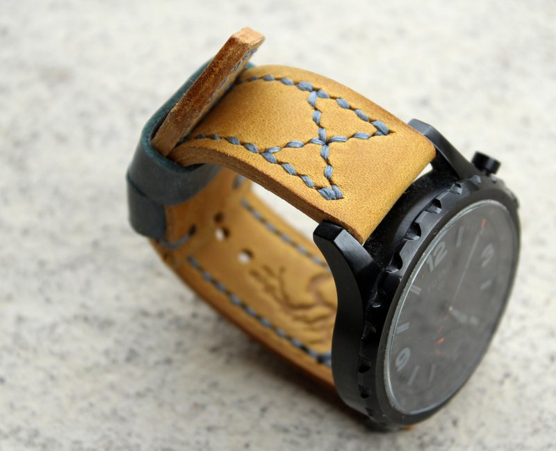 Real Leather Watch Band, Yellow with jeans blue Men's Leather Watch Strap - Watchbands - Genuine Leather Yellow