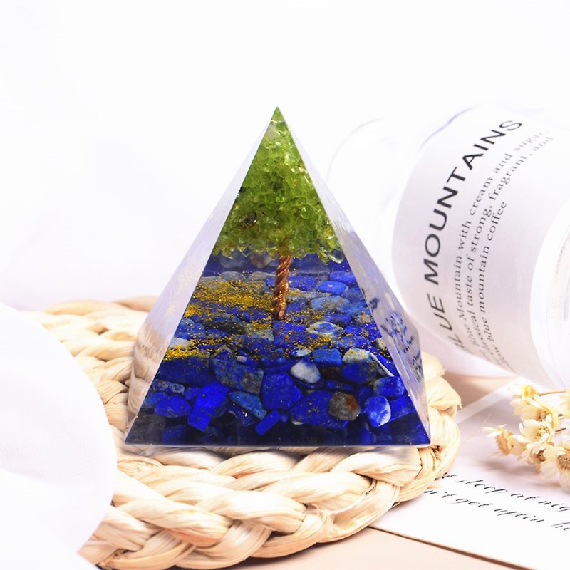 Pyramid Orgonite Tree of Life/Chakras/Sleep/Meditation/Energy Stone Lapis Lazuli - Items for Display - Resin 