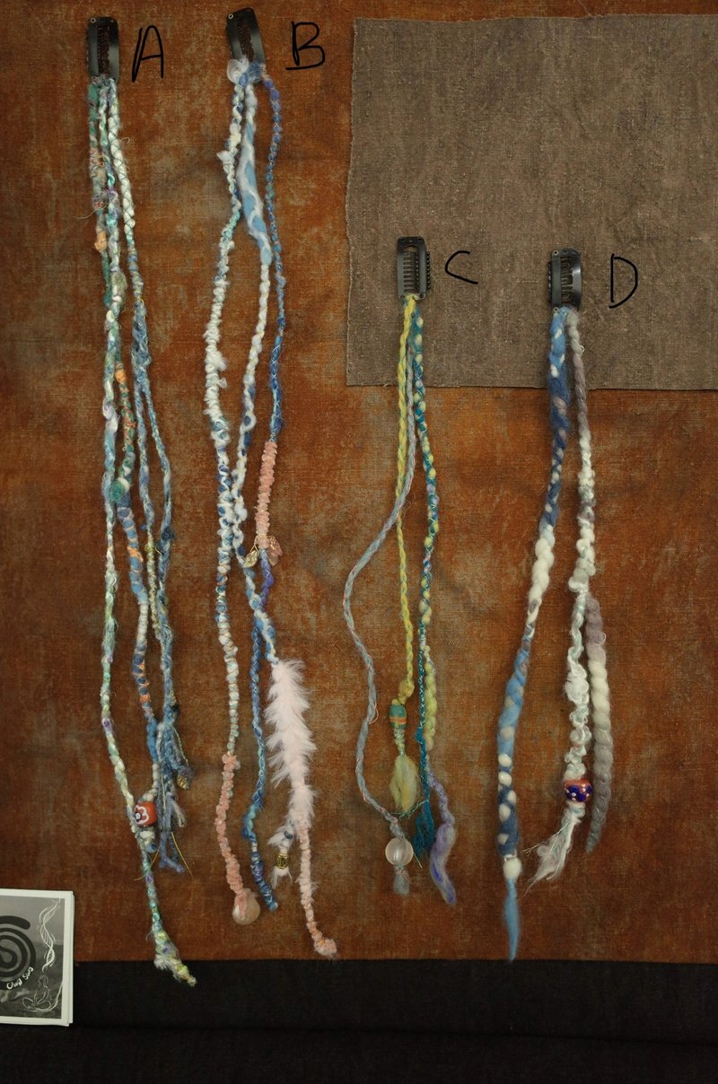 Gypsy hair Clip 穿戴式髒辮 髮夾髮片 (blue) - 髮夾/鯊魚夾 - 羊毛 藍色