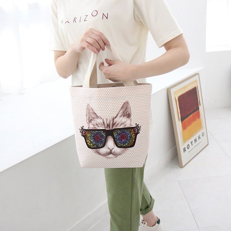 canvas bag  tote bag  | Funglass Cat | 28cm x 25.5cm - Handbags & Totes - Other Materials White