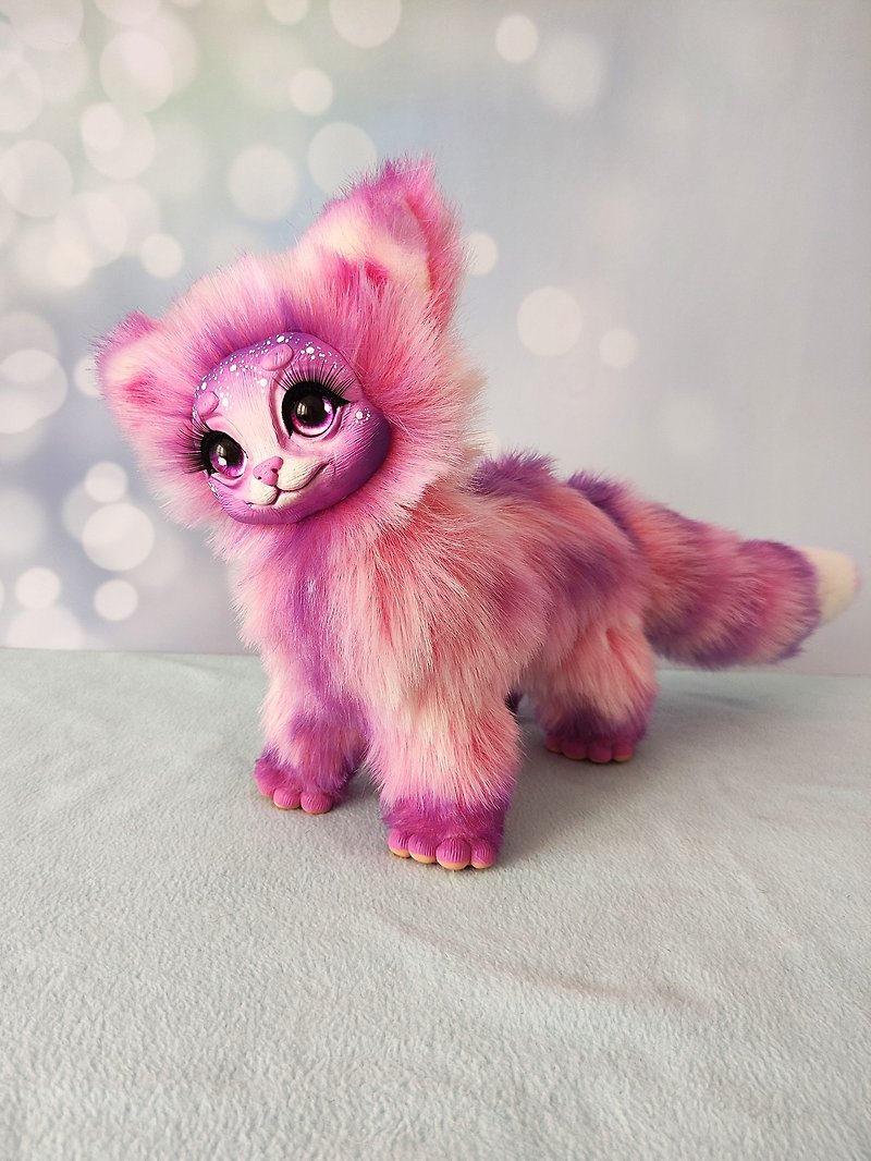 Pink sweet cat, stuffed toy, ooak, poseable creatures - ตุ๊กตา - วัสดุอื่นๆ สึชมพู