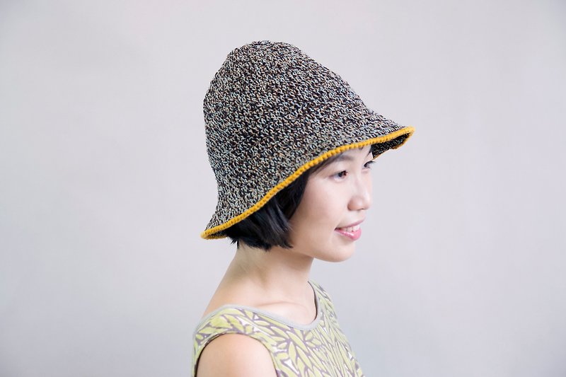 Woven curled wide-brimmed fisherman hat-deep coffee Ming yellow - Hats & Caps - Cotton & Hemp Brown
