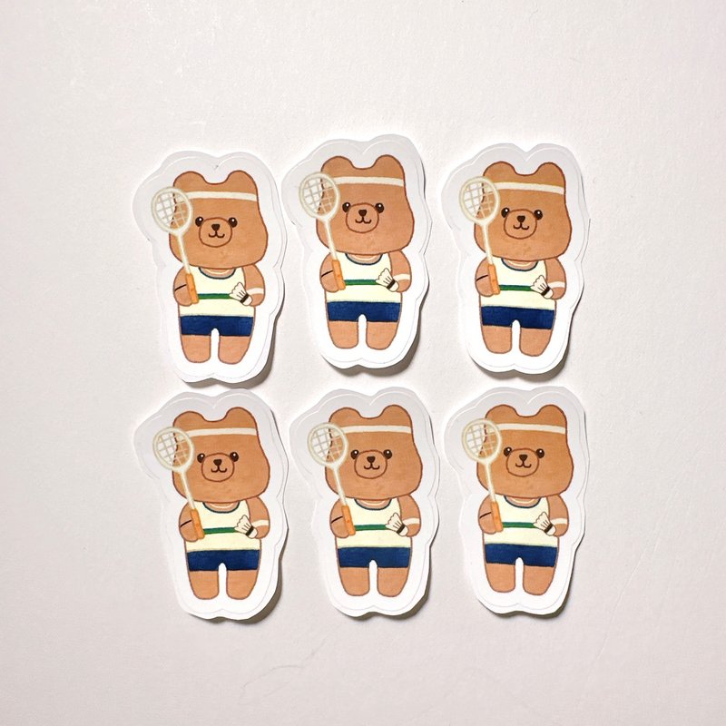 Badminton player bear stickers 6 pieces included - สติกเกอร์ - กระดาษ 