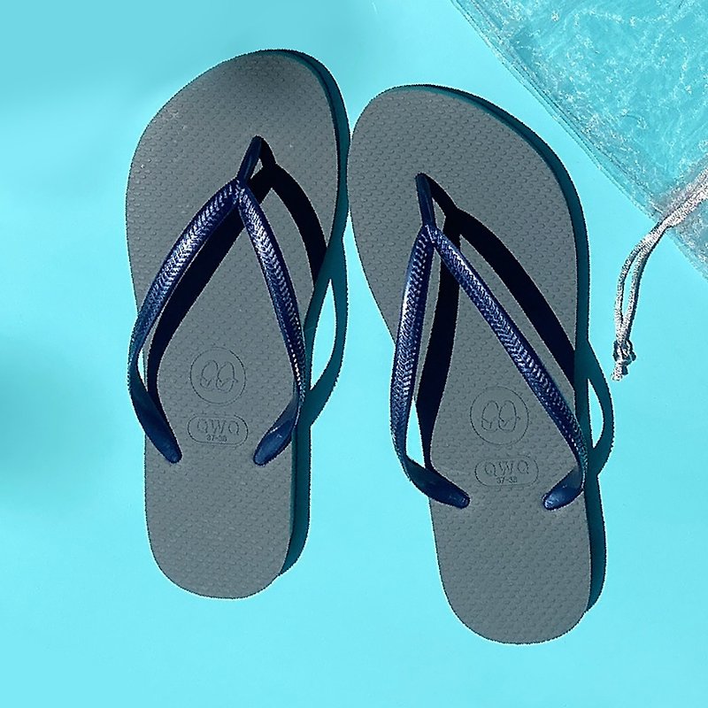Women's Slim Color Jumping Flat Flip-flops Waterproof Wear-Resistant Non-Slip Flip-Flops Galaxy Gray & Blue Shoes - Slippers - Rubber Multicolor