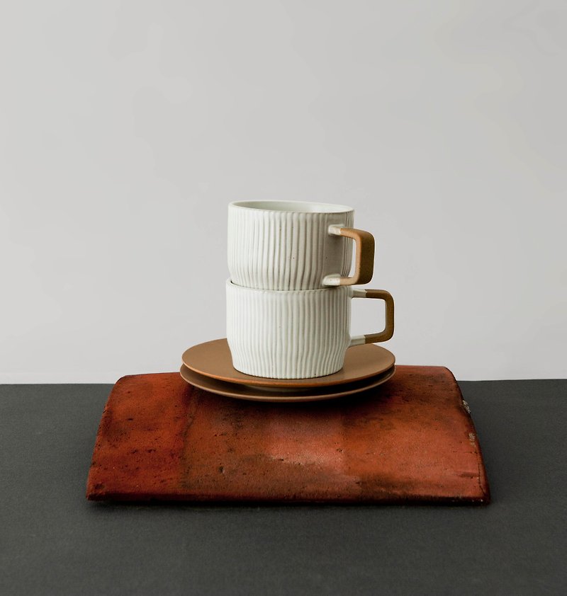 檐下四季_Cappuccino coffee cup set - Mugs - Pottery White
