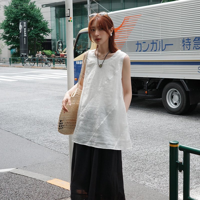解構無袖小衫|襯衫|兩色|夏款|Sora-1858 - 女襯衫 - 棉．麻 多色