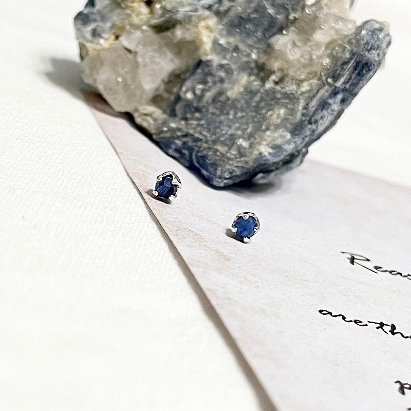 ll Stone silver ear bone needle ll 3mm Stone-925 tremella needle/with a pair of tremella plugs - Earrings & Clip-ons - Semi-Precious Stones Blue