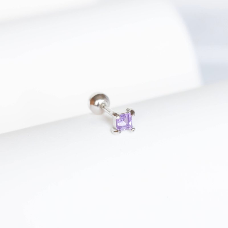 Amethyst 925 Sterling Silver Square Bead Earrings - ต่างหู - คริสตัล สีเงิน