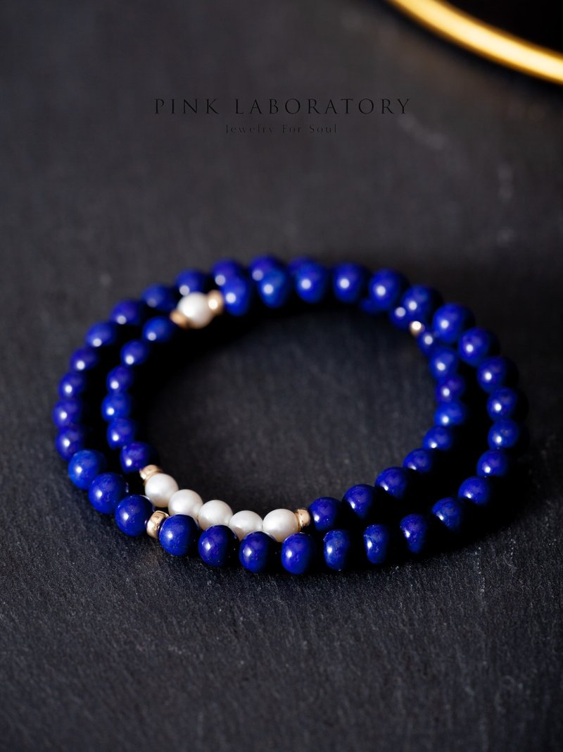 Lapis Lazuli, Freshwater Pearl, Natural Gemstone Crystal Stack Bracelet - สร้อยข้อมือ - เครื่องประดับพลอย สีน้ำเงิน