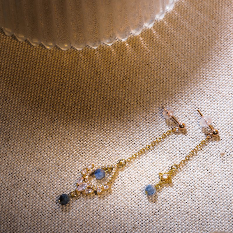 【Can be customized】Natural Crystal・Aquamarine Earrings│Sister Gift・Girlfriend・Lucky Jewelry - Earrings & Clip-ons - Crystal Blue