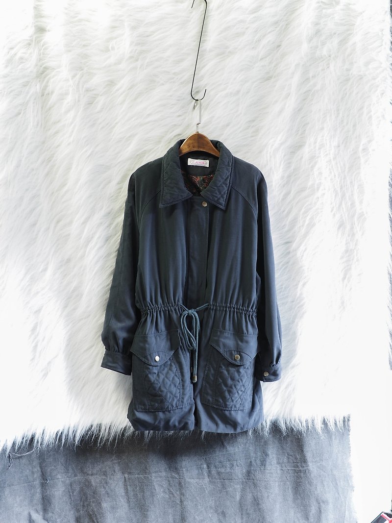 Kagawa Gray Blue Lingge Youth Love Day Classic Time Antique Drawstring Windbreaker Coat Jacket Vintage - Women's Casual & Functional Jackets - Cotton & Hemp Blue