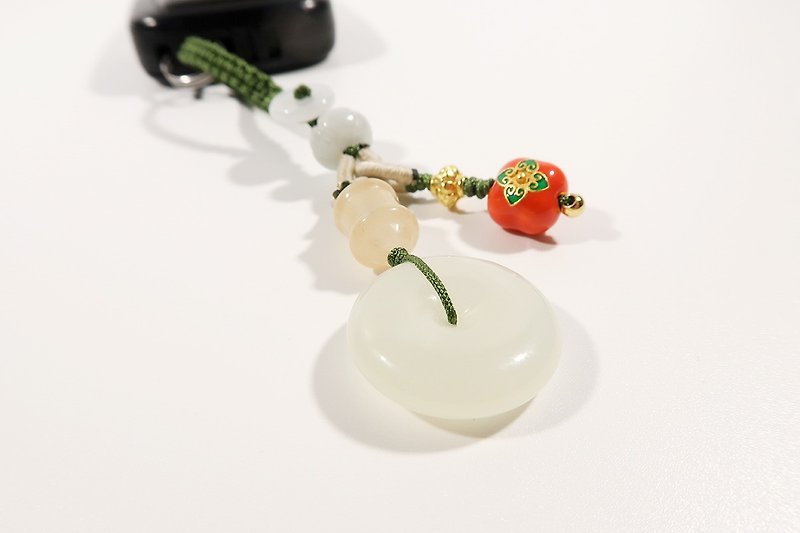 Creative Hetian jade safe buckle car keychain key chain bag hanging custom gift - Keychains - Jade 