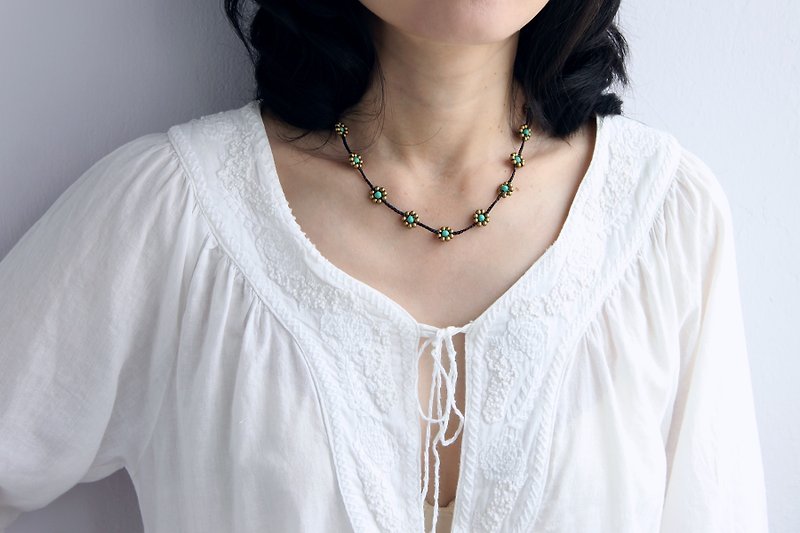 Beaded Necklaces Woven Braided Turquoise Brass Hippy Hipster Necklaces - Necklaces - Semi-Precious Stones 
