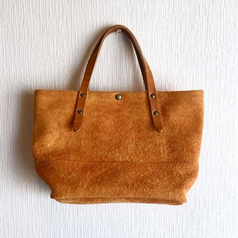 Genuine leather Angola velor and extra-thick oil velor switching tote bag [Mandarin orange] - กระเป๋าถือ - หนังแท้ สีส้ม