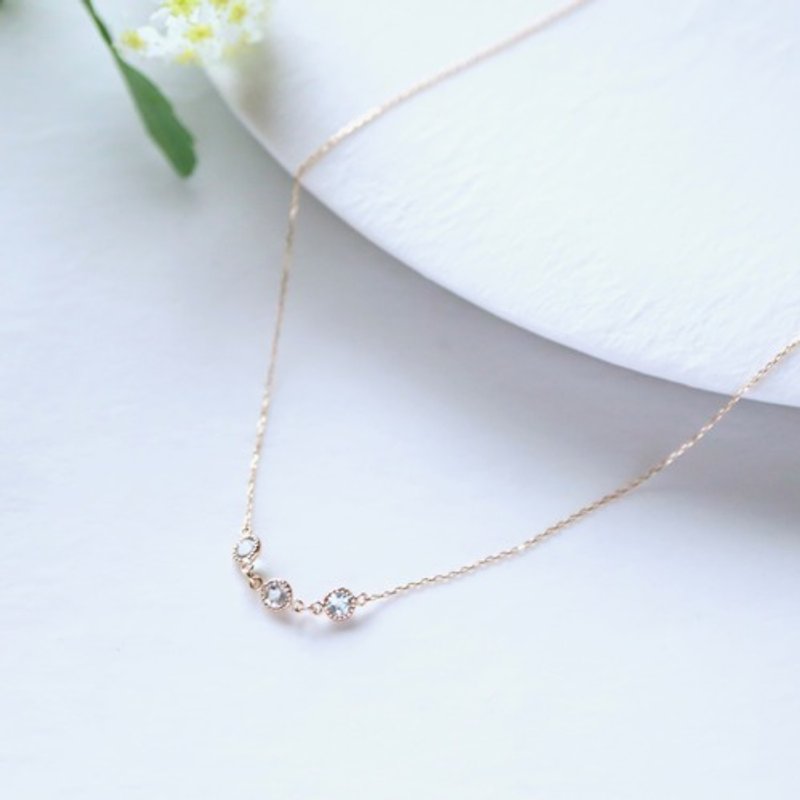 [Sot to] K10 Necklace [Small 3 Aquamarine] - สร้อยคอ - เครื่องเพชรพลอย 