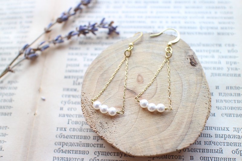 LuLu-Pearls brass earrings - Earrings & Clip-ons - Other Metals White