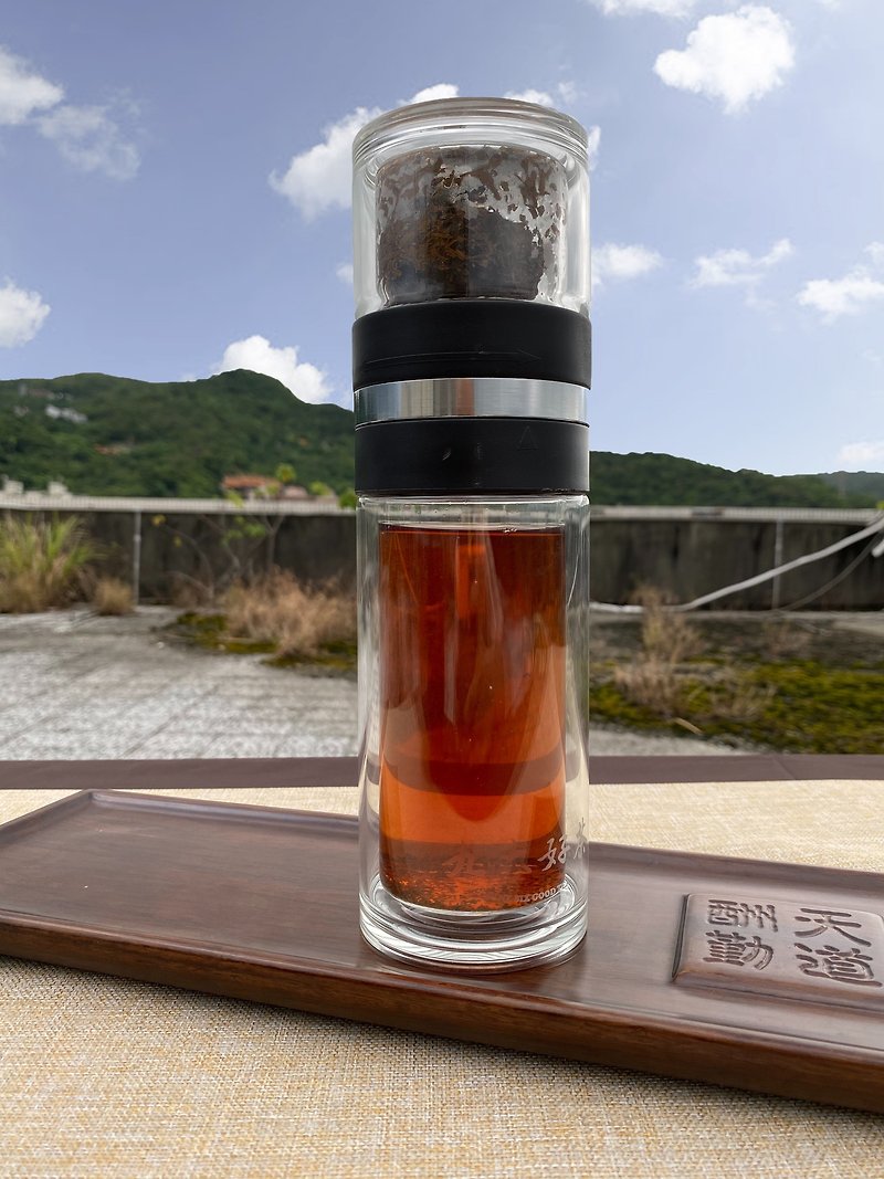 【親孝行ティーセット】お茶と水の分離/二重ガラス瓶 - 急須・ティーカップ - ガラス ブラック