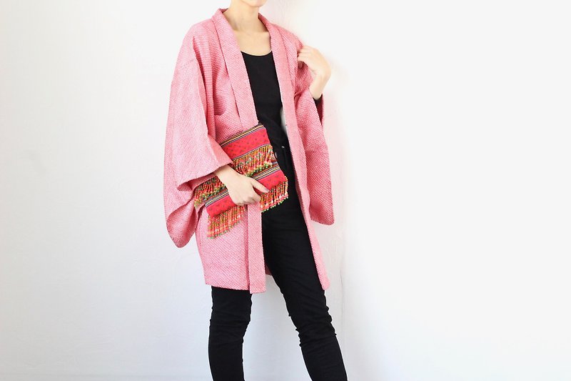 SHIBORI dye kimono, haori women /4135 - Women's Casual & Functional Jackets - Silk Pink