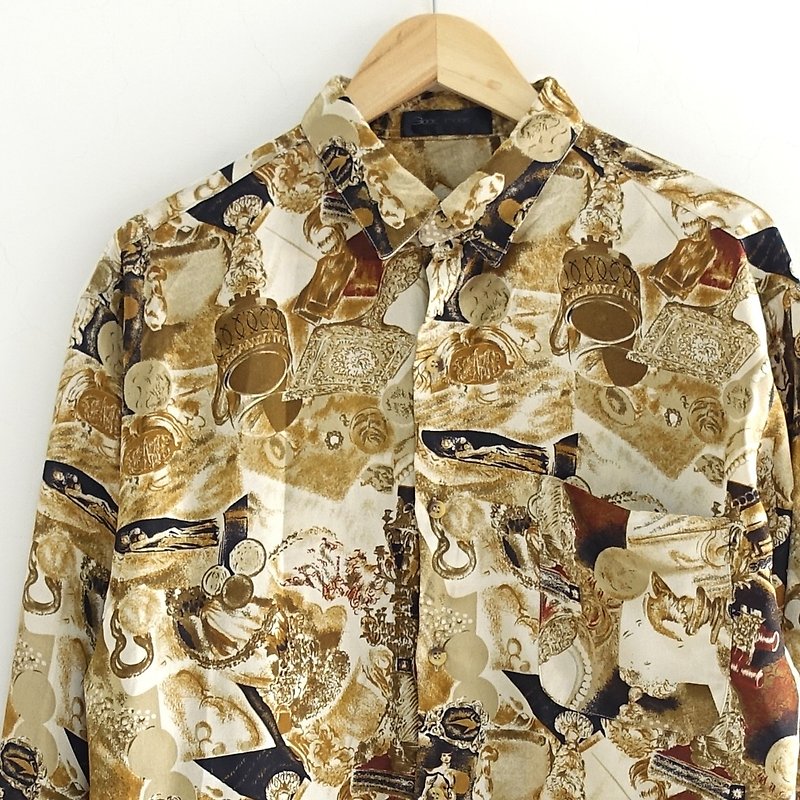 │Slowly│ Gold Treasure - Vintage shirt │vintage. Vintage. - Men's Shirts - Polyester Multicolor