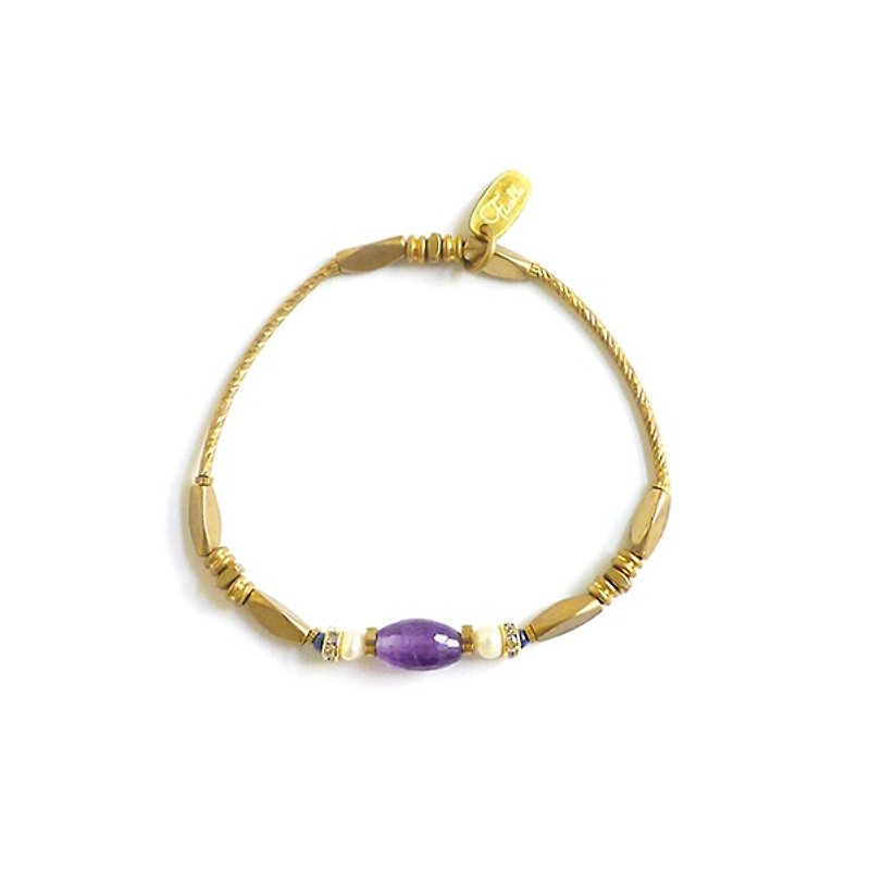 Ficelle | handmade brass natural stone bracelet | [Amethyst] sleeping beauty of the spindle - สร้อยข้อมือ - เครื่องเพชรพลอย 