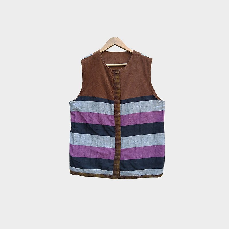 Dislocation vintage / wide striped vest no.B44 vintage - Women's Vests - Polyester Brown