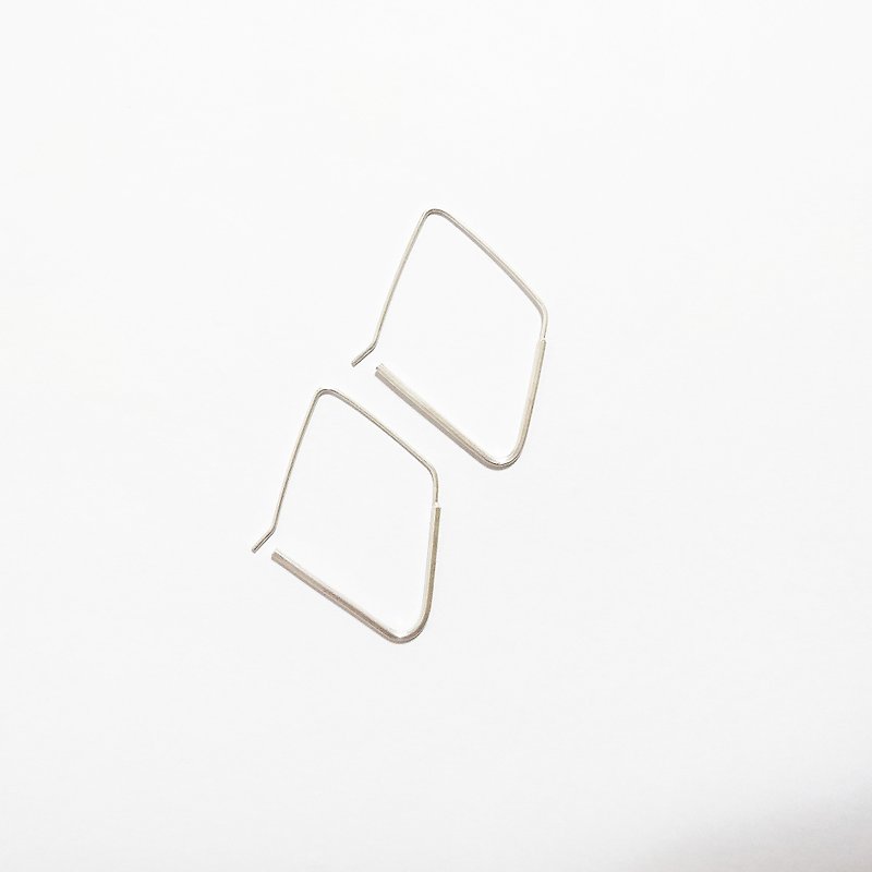 Classic-Geometric-Simple-Rectangular Diamond Earrings-Ear Hook - ต่างหู - เงินแท้ สีเงิน