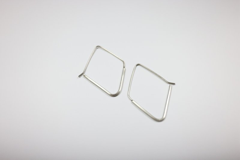 Classic Geometric Square-Diamond Earrings (Hook Style / One Pair) - Earrings & Clip-ons - Sterling Silver Silver