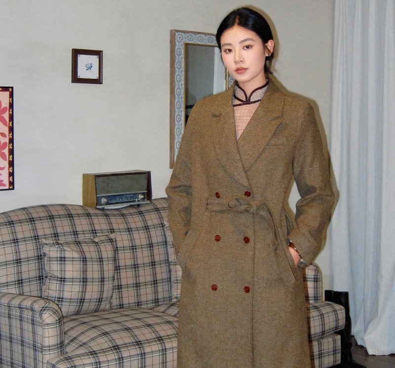 [Qipao Outerwear] New Chinese Retro Chinese Style Lapel Wool Coat - Women's Casual & Functional Jackets - Wool Brown