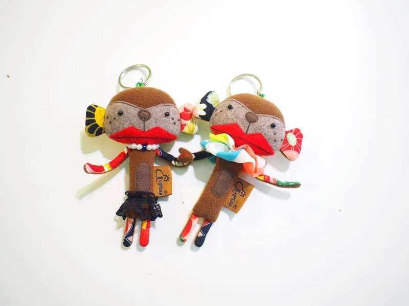 E*group Agao Monkey Handmade Doll Charm - ตุ๊กตา - ผ้าฝ้าย/ผ้าลินิน สีนำ้ตาล