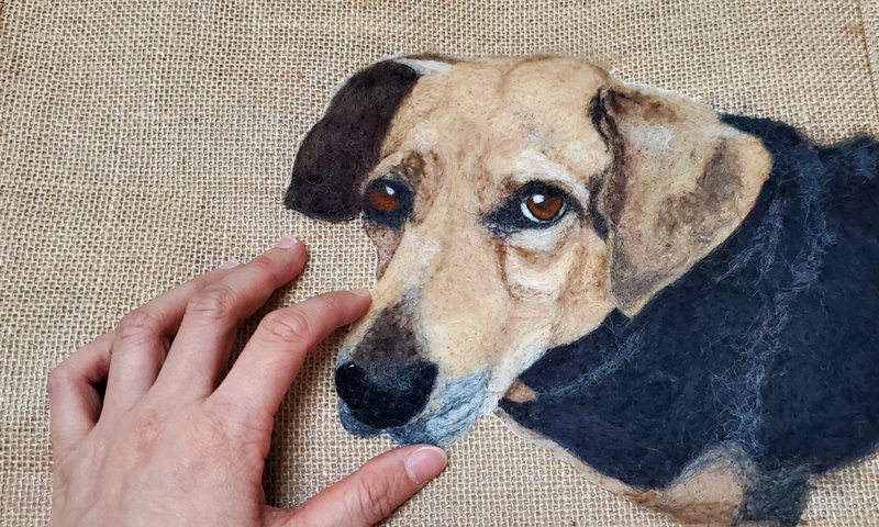 羊毛氈 擬真貓咪狗狗刺繡畫客製抱枕套麻布提袋 - 客製化寵物商品 - 羊毛 