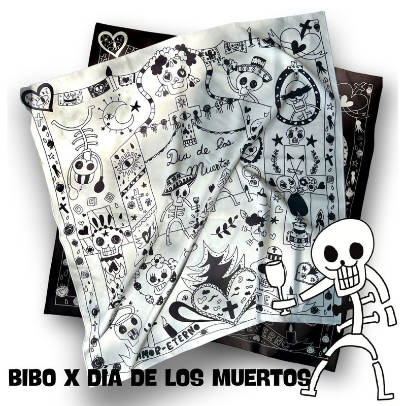 Bibo x Día de los Muertos - 絲巾 - 絲．絹 白色