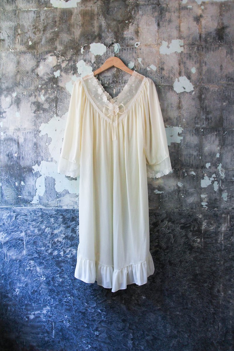 袅袅 department store - Vintage V-neck lace soft pajamas retro - One Piece Dresses - Polyester 