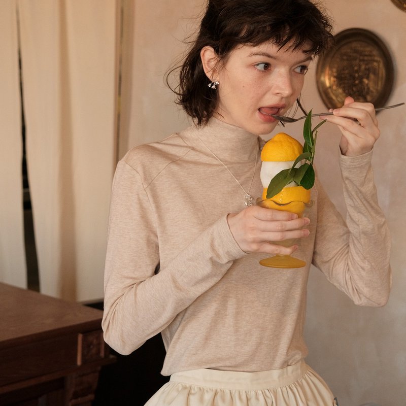 MintCheese ベーシック レンチング テンセル オーストラリア産ウール タートルネック ベースレイヤー トップ、オートミールライス/フローラルイエロー - トップス - その他の素材 多色