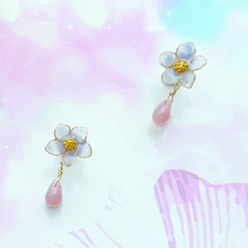 Aramore blue fluffy flower hanging water drops earrings ﹝ single production ﹞ - Earrings & Clip-ons - Other Materials 