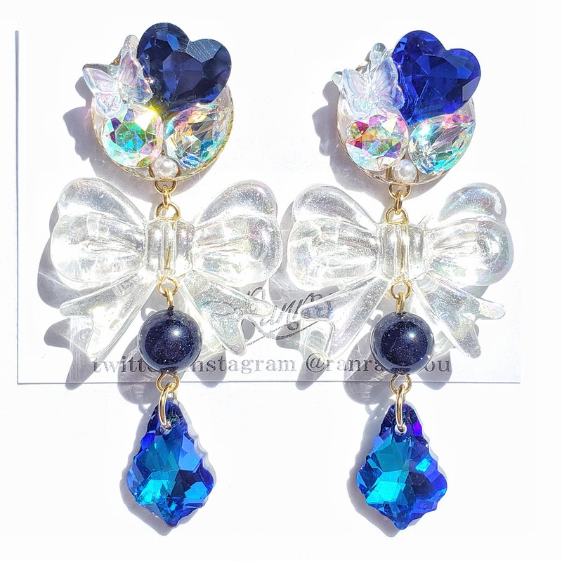 pierced Clip-On aurora clear ribbon - Earrings & Clip-ons - Resin Blue