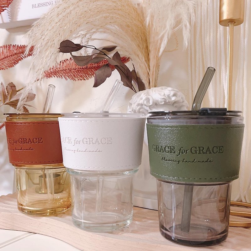 GRACE for GRACE Grace Grace Leather Glass Drinking Glass Leather Straw Cup Drink Cup - Pitchers - Glass Multicolor